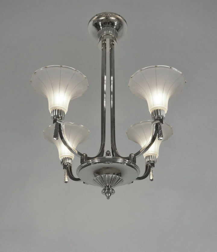 PETITOT : 1935 FRENCH ART DECO CHANDELIER ....... modernist lustre machine age