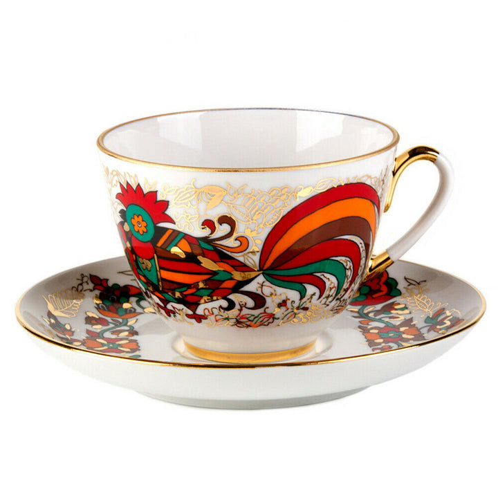 Red Rooster TeaCup & Saucer Imperial Porcelain Lomonosov Bone China