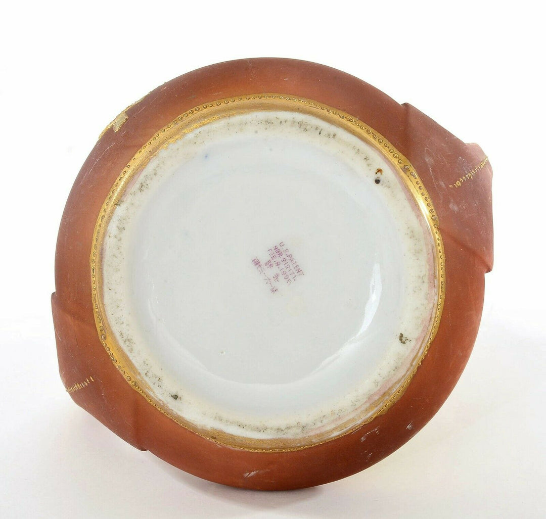 Japanese Nippon Porcelain Coralene Bead Handle Vase Plum Blossom Mk - AS IS