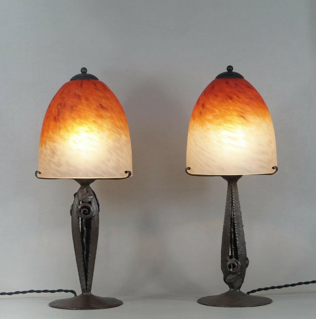 SCHNEIDER : PAIR OF FRENCH 1930 ART DECO LAMPS wrought iron ........ lamp France