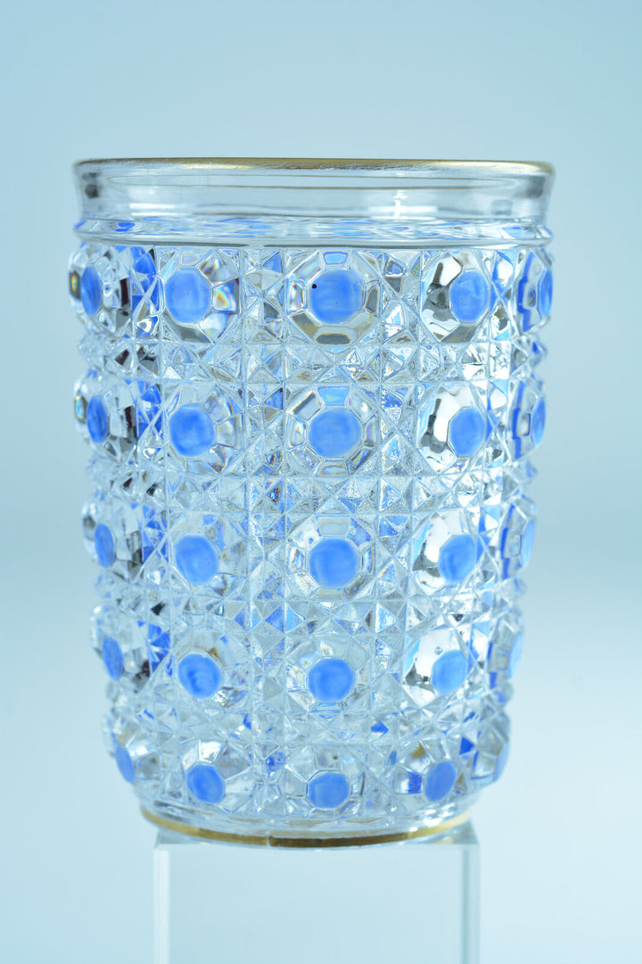 Gobelet verre de service cristal Baccarat Diamants Pierreries doublé bleu / or