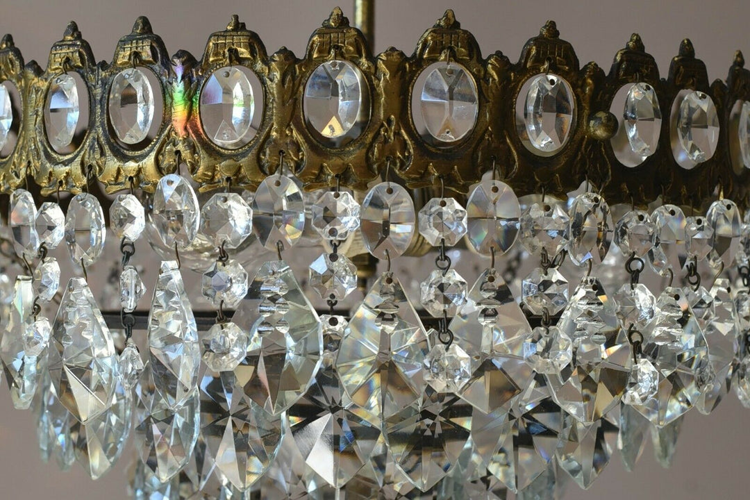 Low Ceiling / Flush Crystal Chandelier, Antique Wedding lighting Vintage Pendant