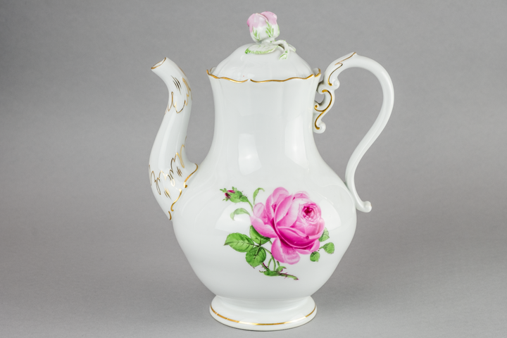 マイセン(Meissen)　バロック　ポット　ピンクローズ　金縁　ファイファー期