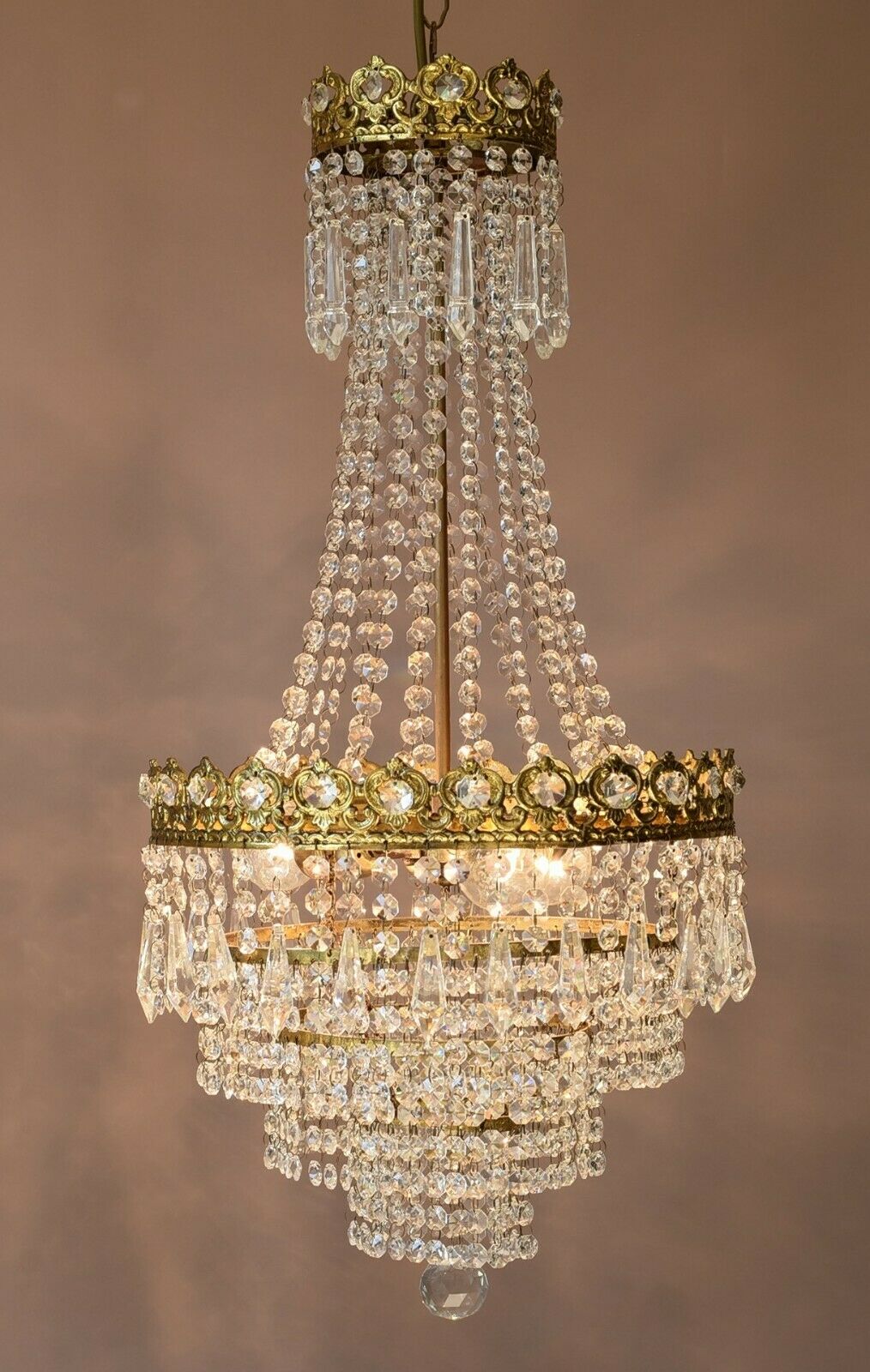 Vintage Crystal Chandelier, Antique French Style Lighting, lamp, Home Lighting