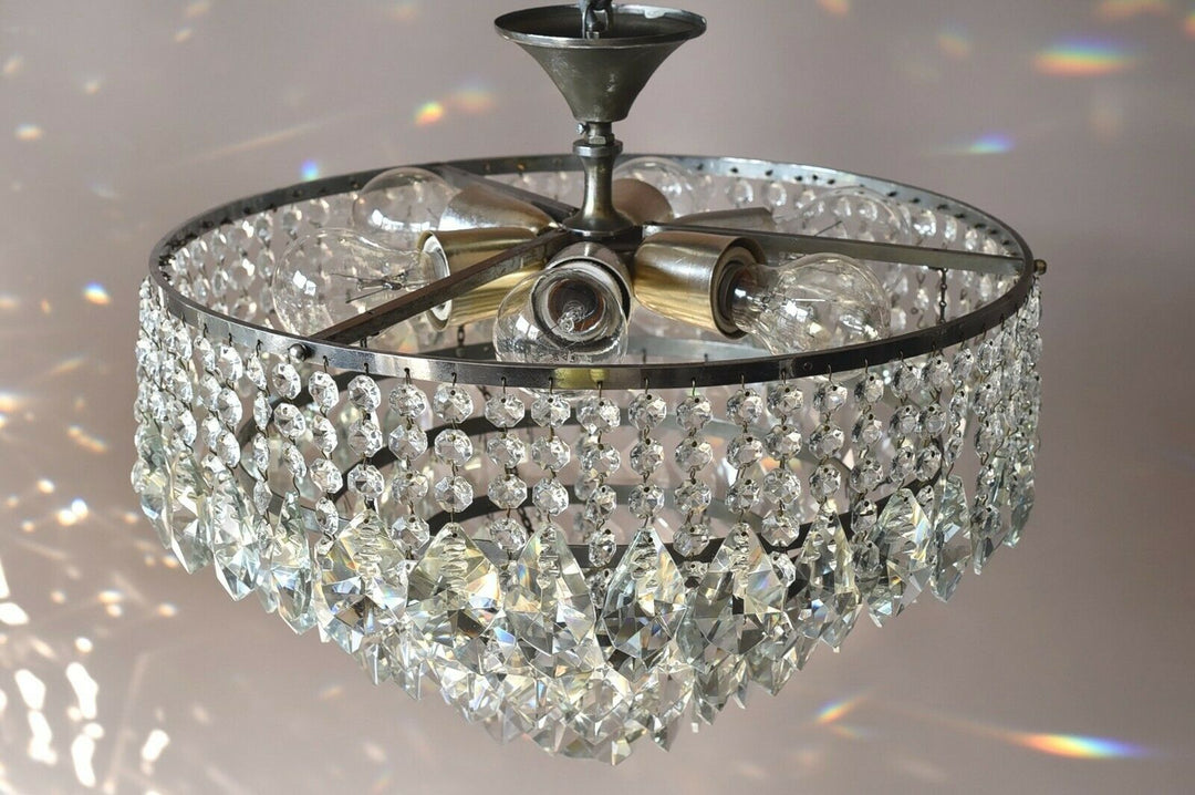 Silver Flush Crystal Crystal Chandelier, Ceiling Antique Vintage Lighting lamp