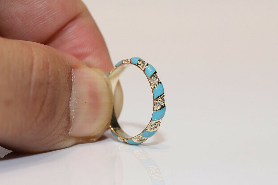 14K ナチュラルダイヤモンドとエナメルのリング