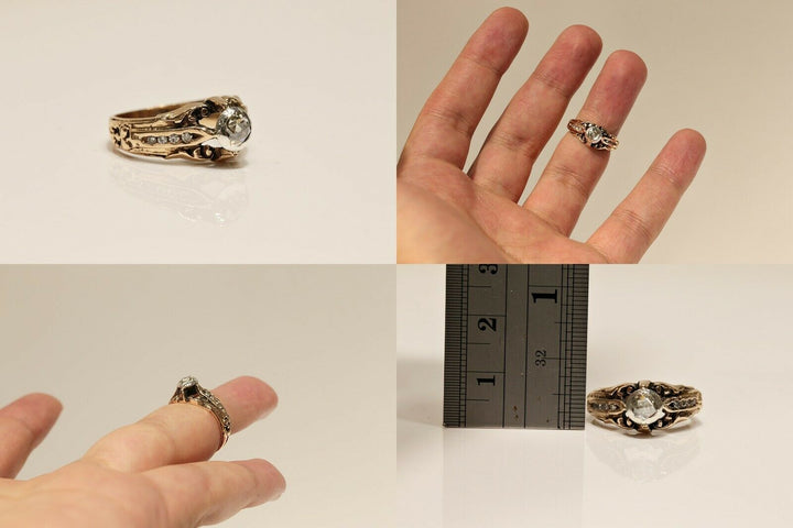 アンティーク ヴィクトリアン 14K ナチュラルローズカットダイヤモンドとダイヤモンドのリング