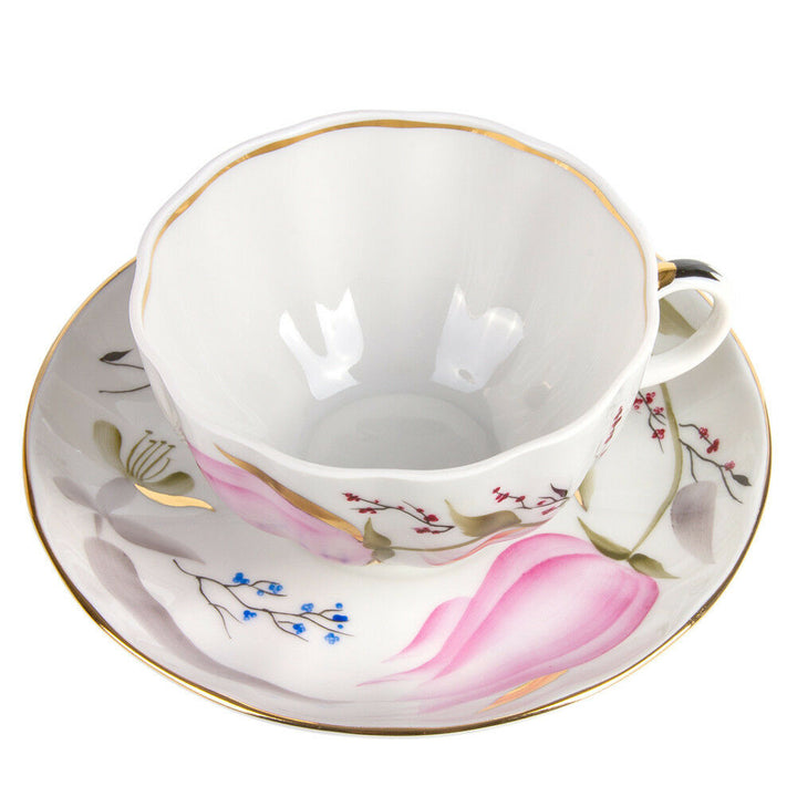 8.5 fl oz Teacup & Saucer by Imperial Porcelain IFZ LFZ Pink Tulips Lomonosov