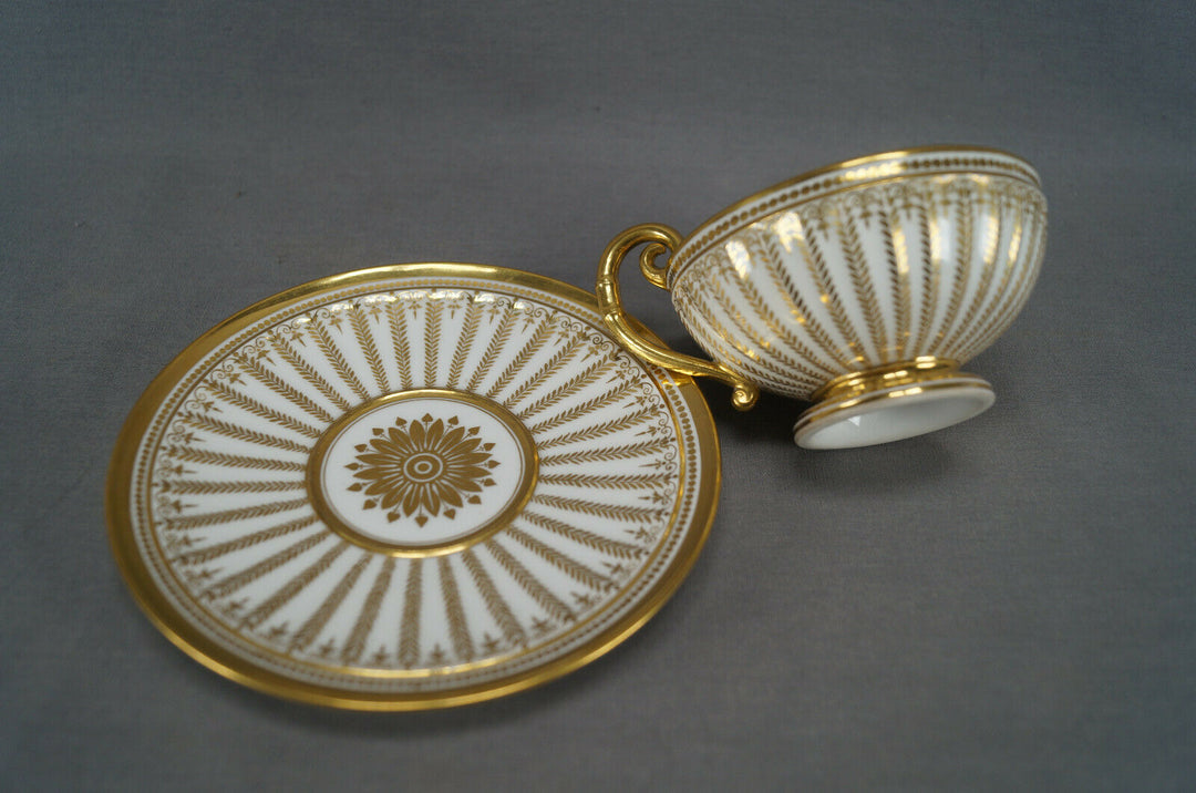 Authentic Sevres Gold Gilt Laurel Leaves Empire Form Tea Cup & Saucer Circa 1822
