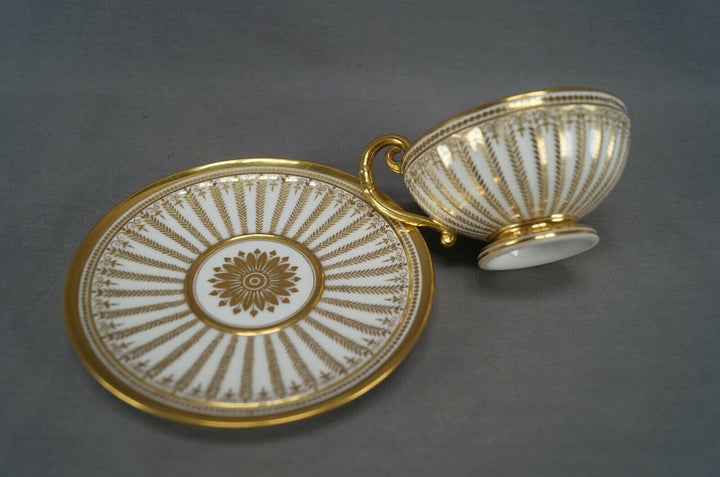 Authentic Sevres Gold Gilt Laurel Leaves Empire Form Tea Cup & Saucer Circa 1822
