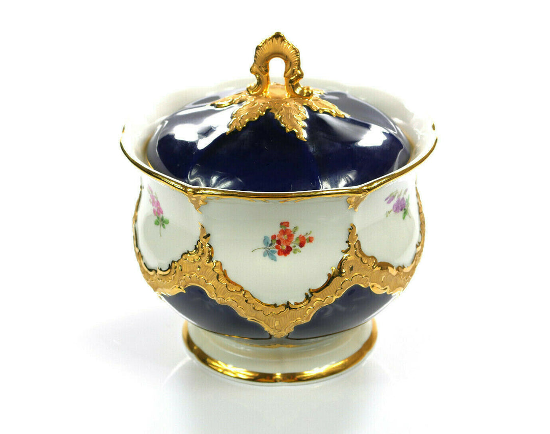 seltene, große Keksdose - MEISSEN - B-Form - kobaltblau - Ø ca. 17cm H: ca. 18cm
