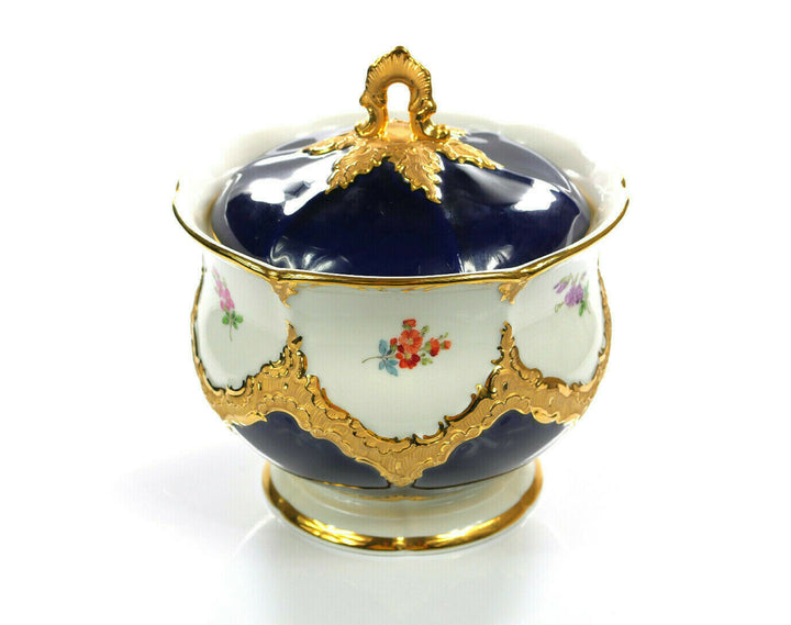 seltene, große Keksdose - MEISSEN - B-Form - kobaltblau - Ø ca. 17cm H: ca. 18cm