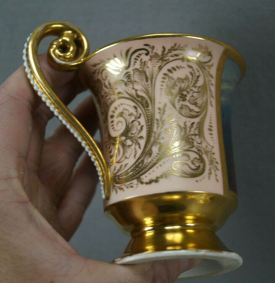 KPM Berlin Hand Painted Lady Portrait Pink & Gold Cup & Saucer Circa 1837-1844