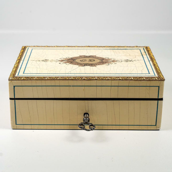 Stunning Antique French Jewelry Box, Cigar Casket, Boulle Work, Lock w Key