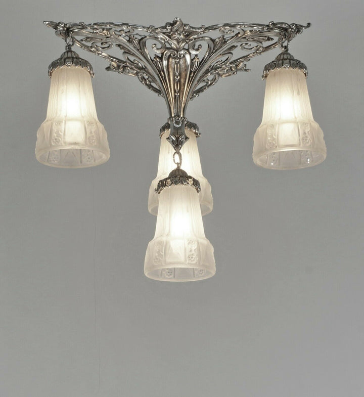 PETITOT & MULLER : FRENCH 1930 ART DECO FLUSH MOUNT .. chandelier lamp pendant