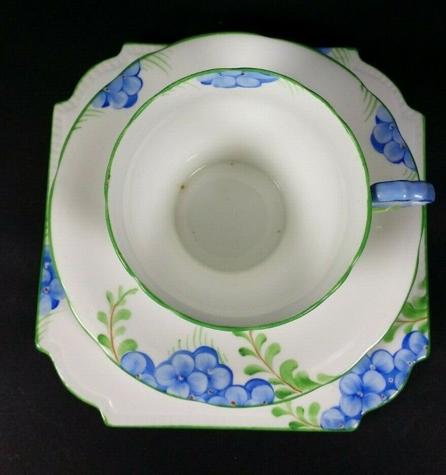 Aynsley RARE Flower Handle Tea Cup and Saucer Trio ART DECO Hand Painted