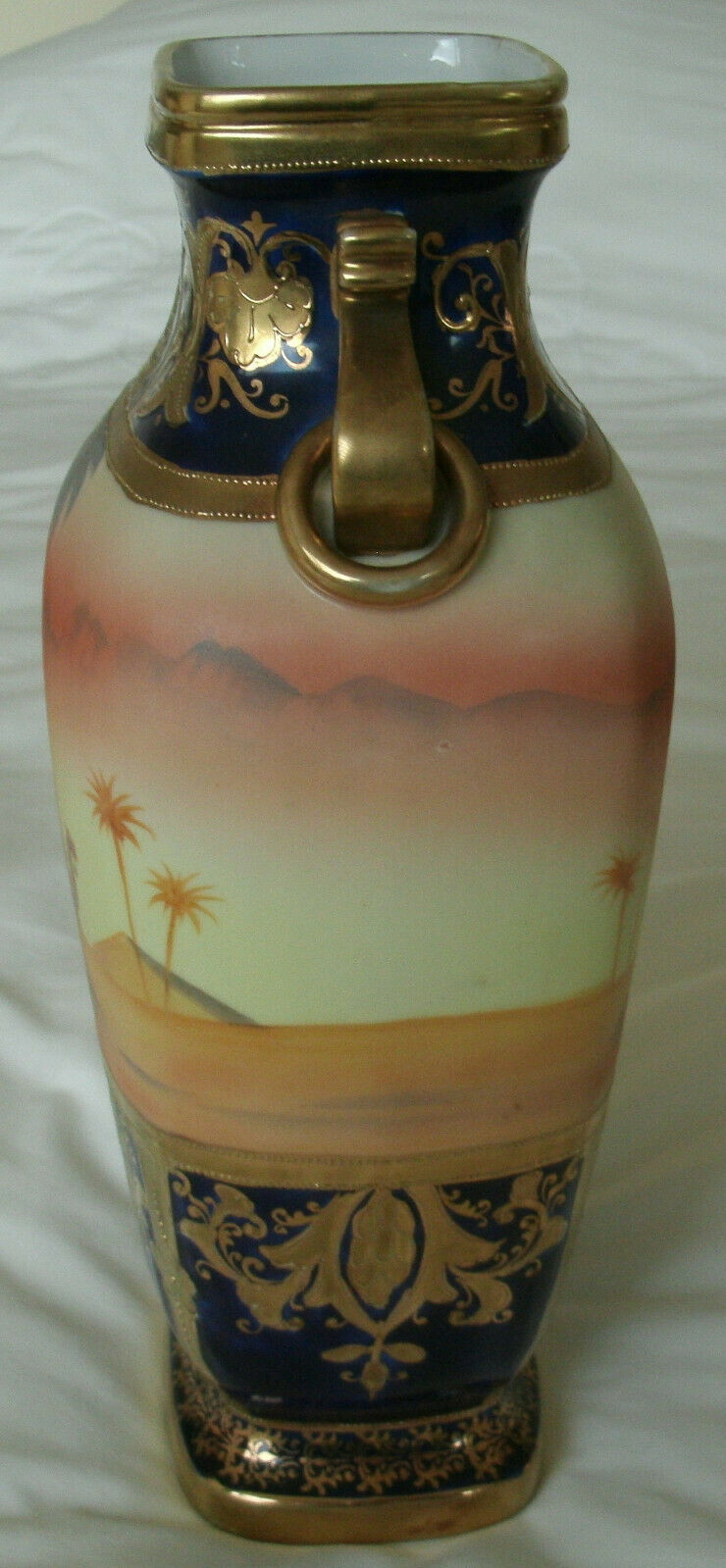 A Stunning Gold Encrusted Noritake Desert Scene Camel Pattern Large 12 in Vase
