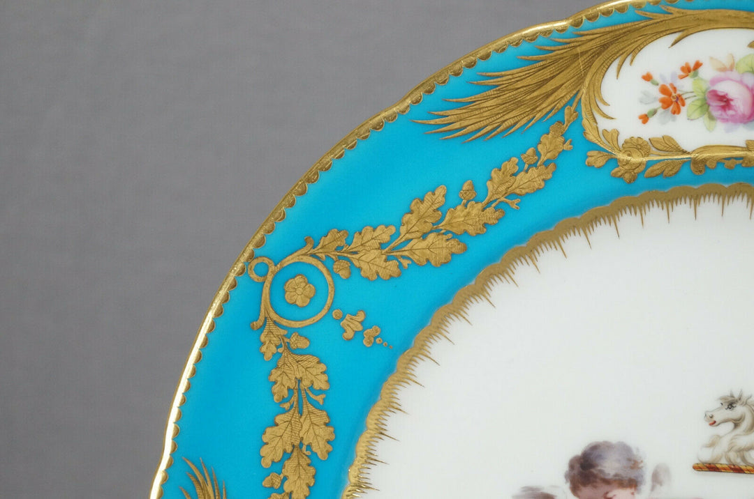 Minton Hand Painted Cherubs Armorial Monogram Turquoise Floral & Gold Plate A