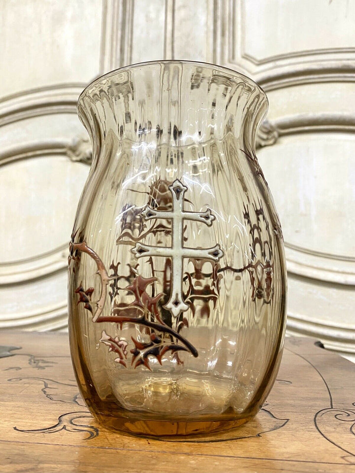 Emile Gallé - Vase Aux Chardons En Verre Strillé Et Émaillé, Art Nouveau