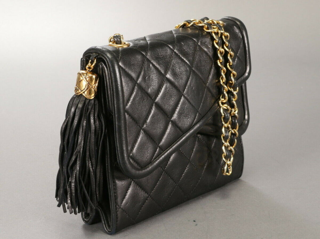 AUTH CHANEL BLACK CLASSIC LAMBSKIN SHOULDER BAG