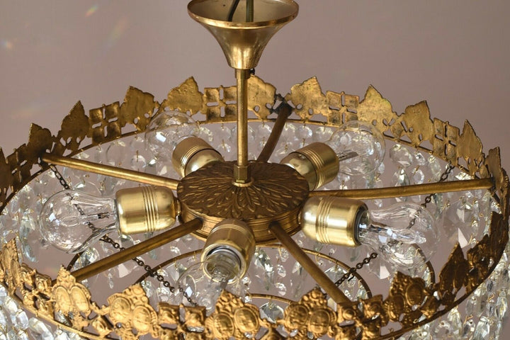 Low Ceiling / Flush Crystal Chandelier, Antique Hanging lighting Vintage Pendant
