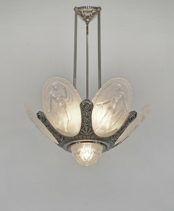 MULLER FRÈRES : French 1930 art deco chandelier ............... degué era France