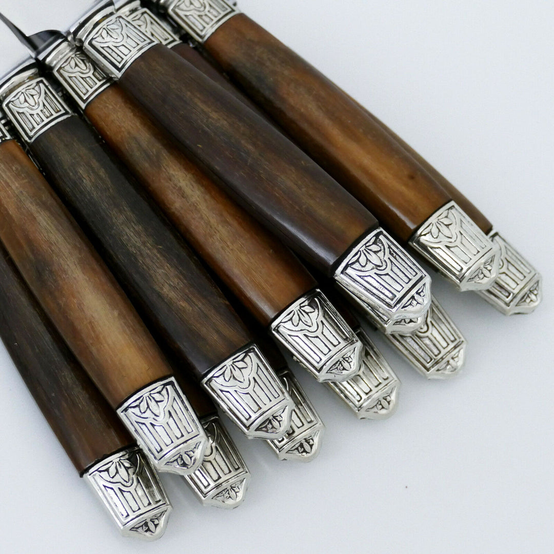 Thiers French Silver & Horn Dinner Knife Set of 12 pc, Art Deco