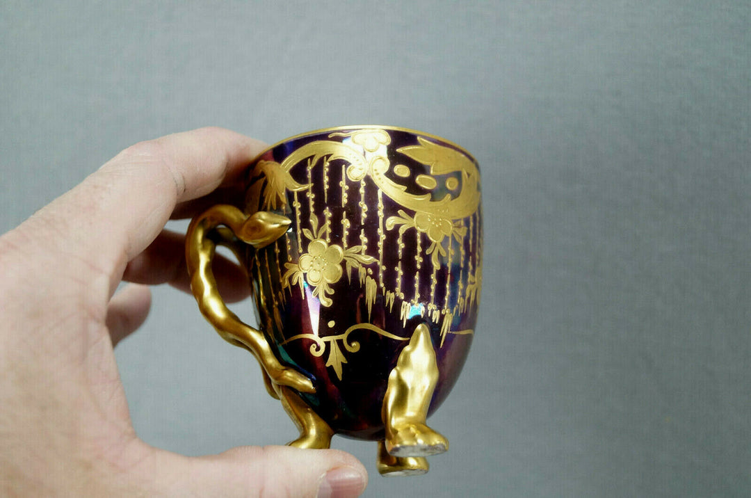 Royal Vienna Napoleonic Battle Scene Purple Luster & Gold Covered Chocolate Cup