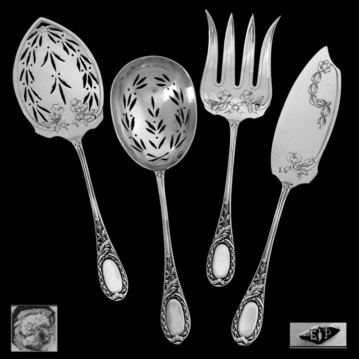 Puiforcat French Sterling Silver Dessert Hors D'oeuvre Set, Box, Neoclassical