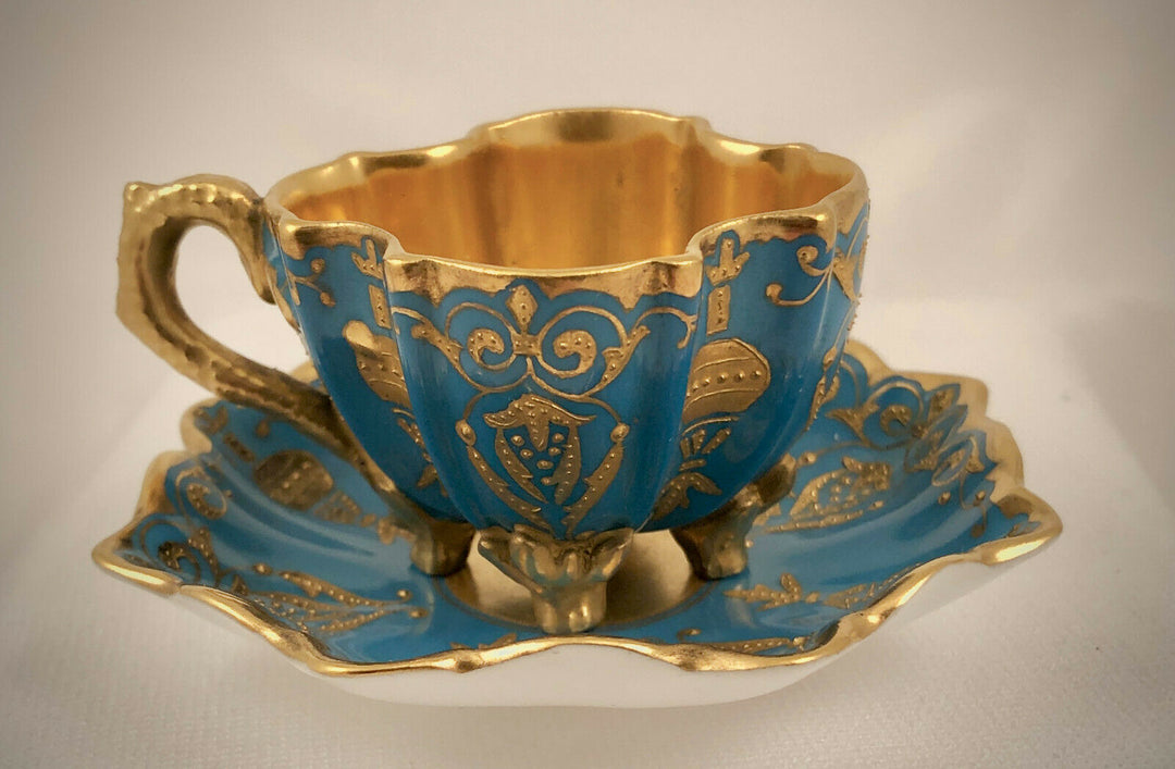 コールポート(Coalport)　カップ＆ソーサー　ターコイズ・ゴールド　脚付き