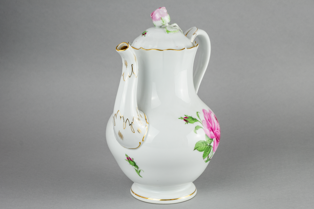 マイセン(Meissen)　バロック　ポット　ピンクローズ　金縁　ファイファー期