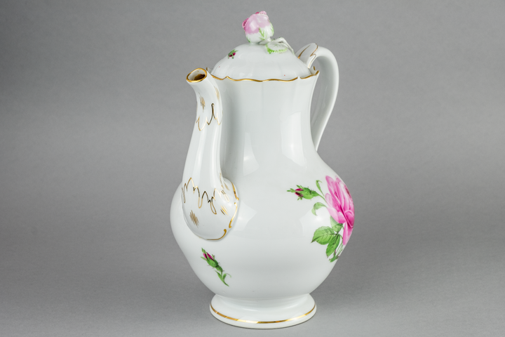 マイセン(Meissen)　バロック　ポット　ピンクローズ　金縁　ファイファー期