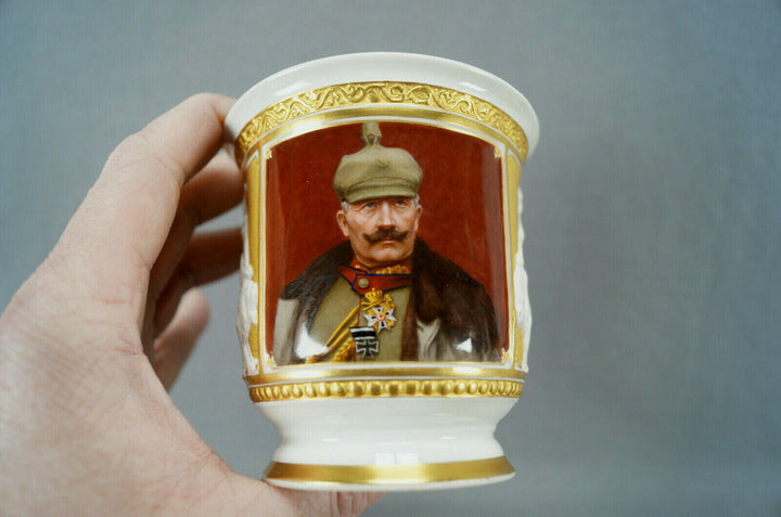 KPM Berlin Hand Painted WWI Wilhelm II Portrait Figural Wing Handle Cup & Saucer