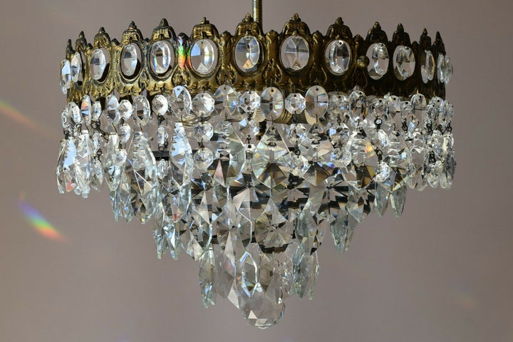 Low Ceiling / Flush Crystal Chandelier, Antique Wedding lighting Vintage Pendant