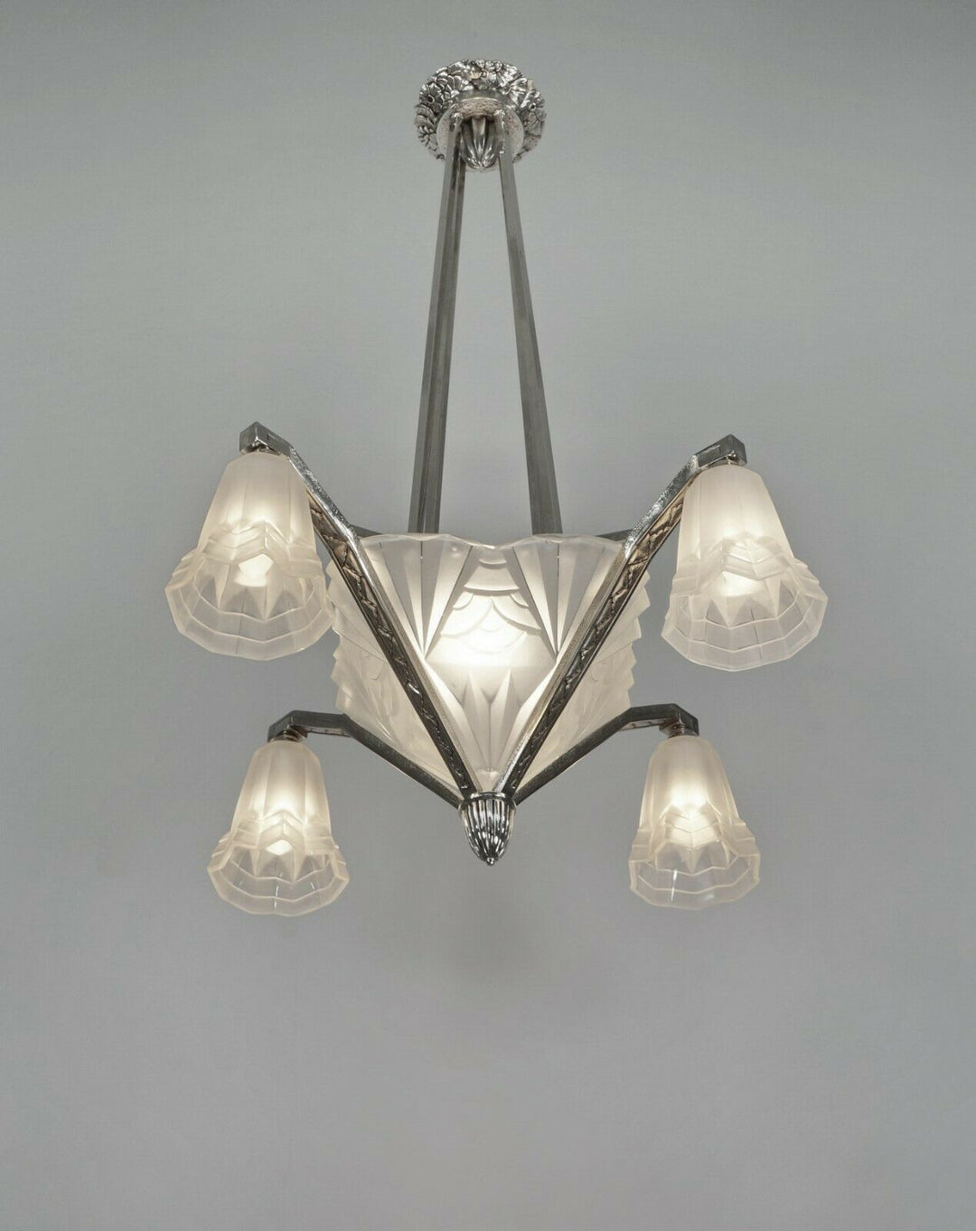 DEGUE: signed FRENCH 1930 ART DECO CHANDELIER ... bronze lustre lamp muller era