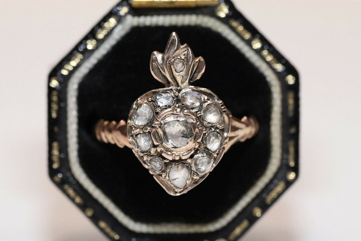 アンティーク オリジナル 8K オスマン ナチュラルローズカットダイヤモンドのハートリング