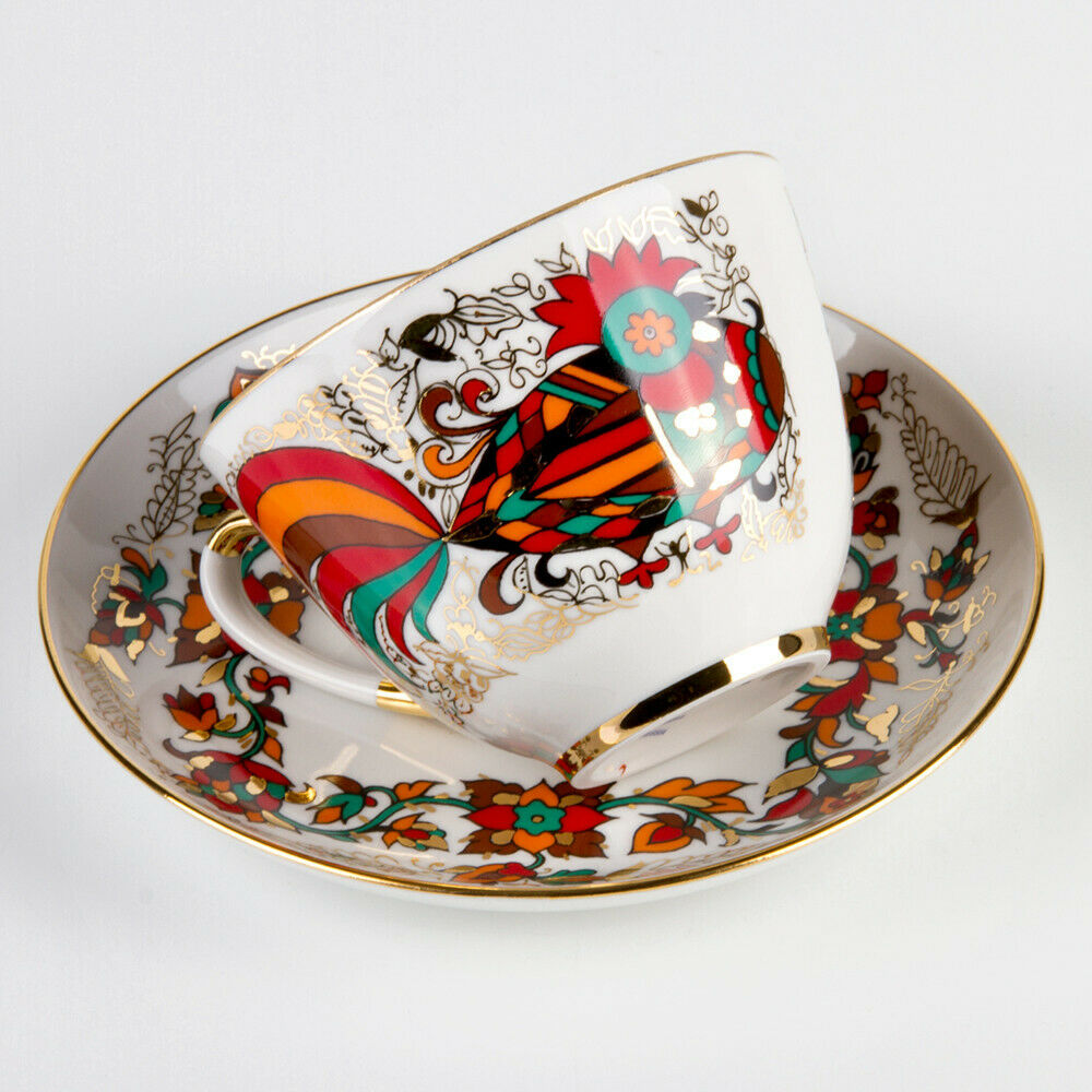 Red Rooster TeaCup & Saucer Imperial Porcelain Lomonosov Bone China