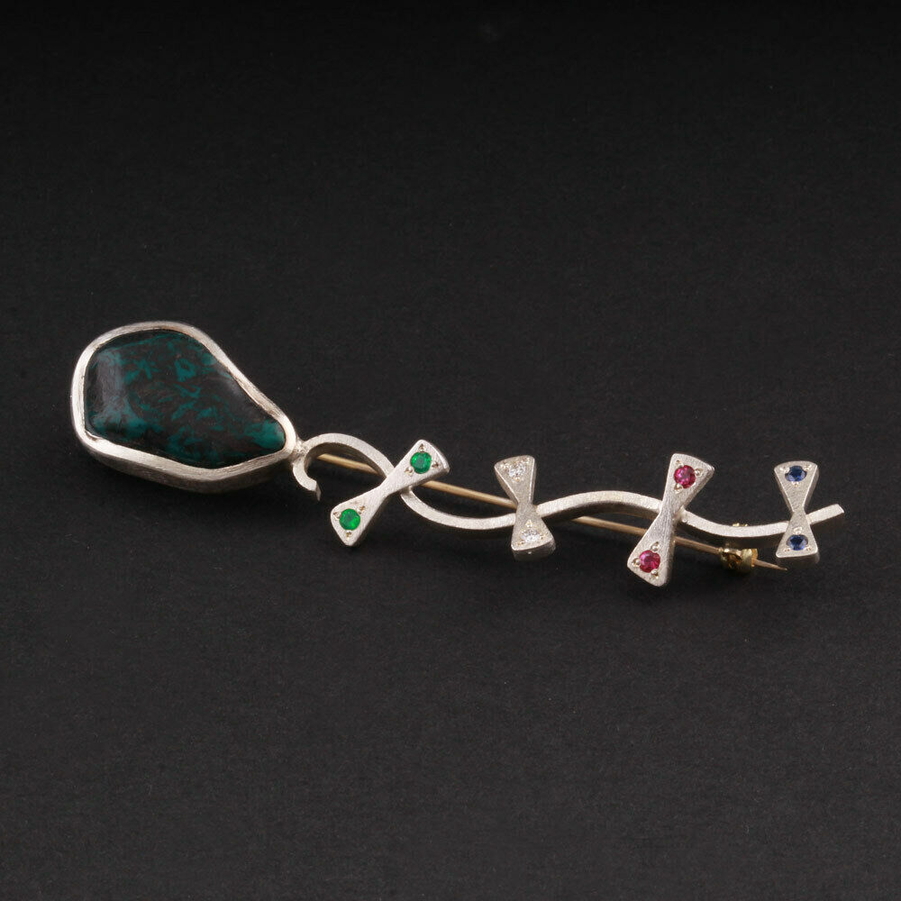 Micheline Bruun Sterling Brooch with Stones. Vintage. Silver. DENMARK. RARE!