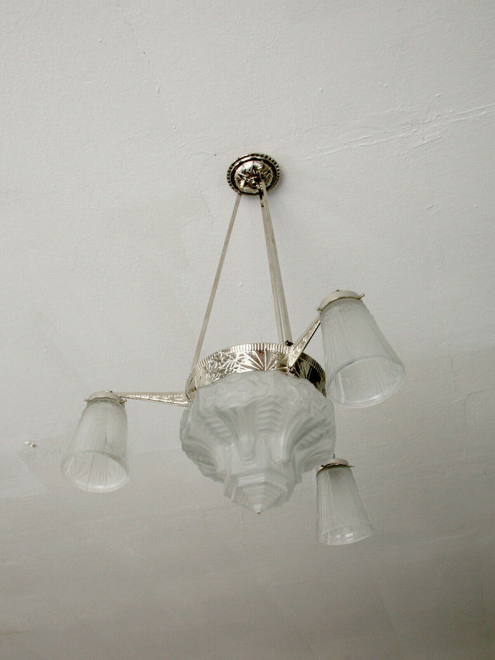 original Muller Freres Art Deco Leuchter in perfektem Zustand, signiert