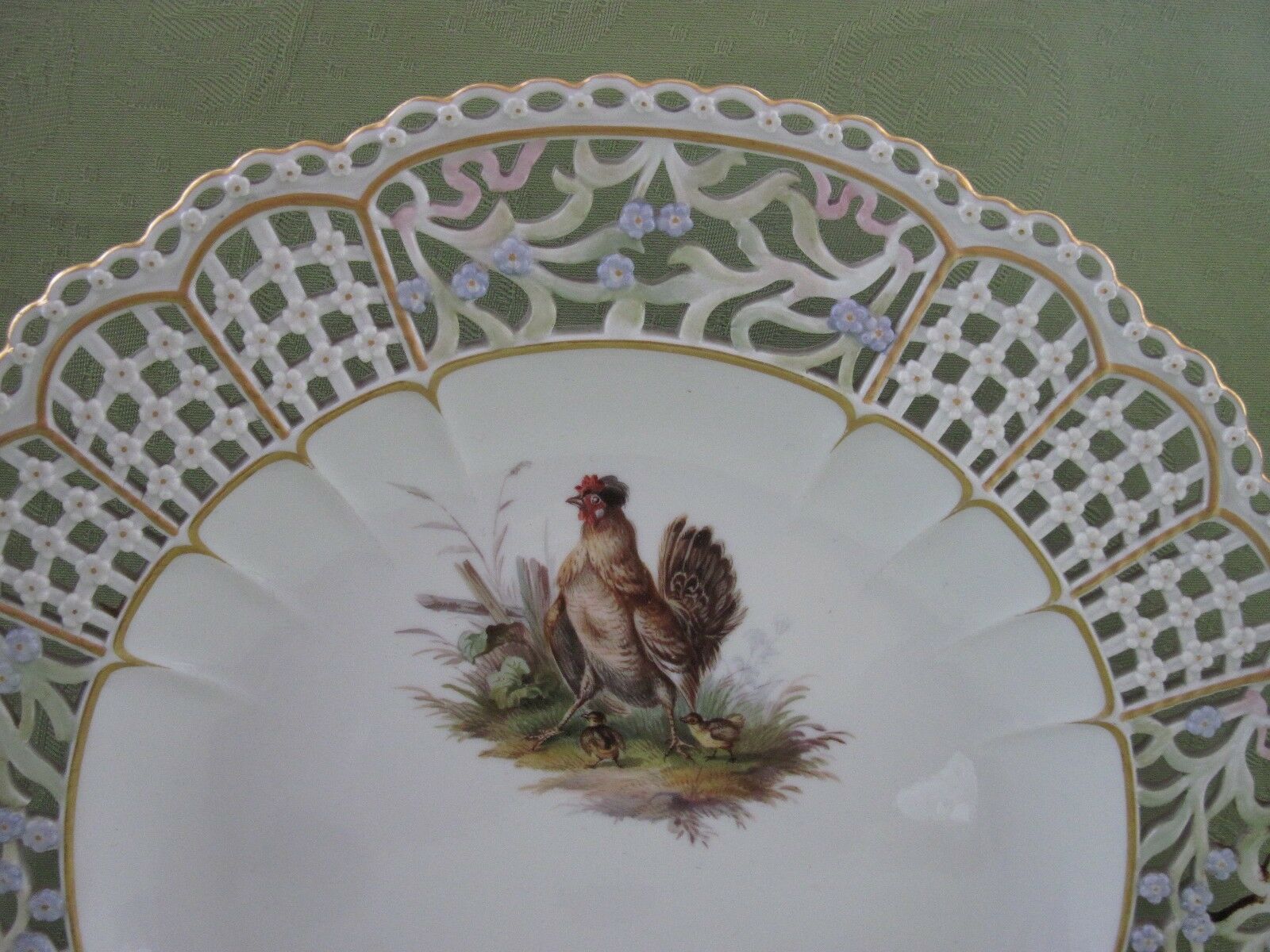 マイセン(Meissen)、飾り皿、透かし皿、ニワトリ、2級品