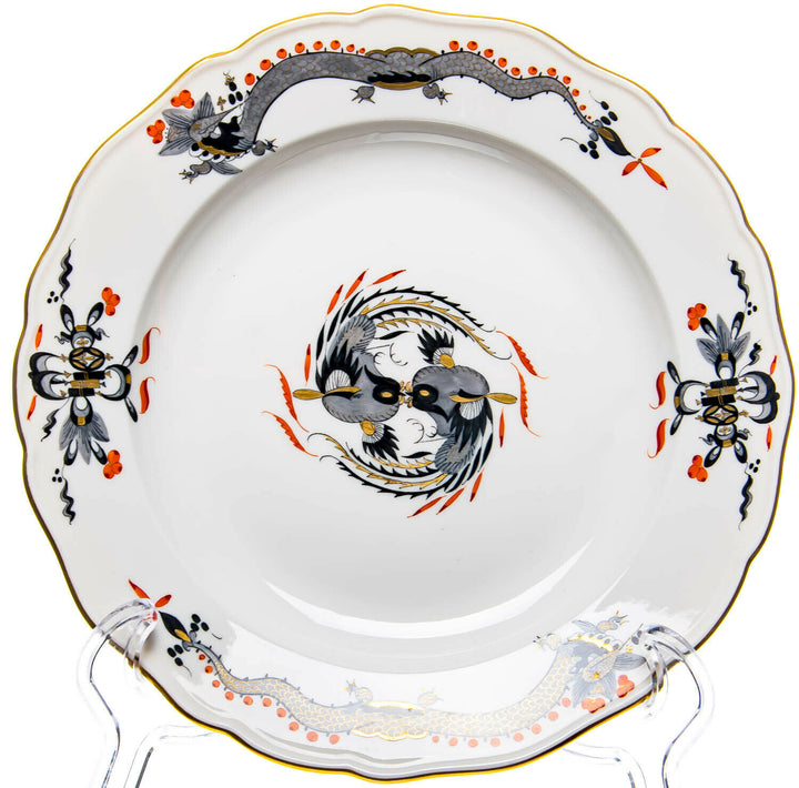 Speiseteller schwarz roter Drache Meissen Neuer Ausschnitt Mod 122 1924-34 25cm