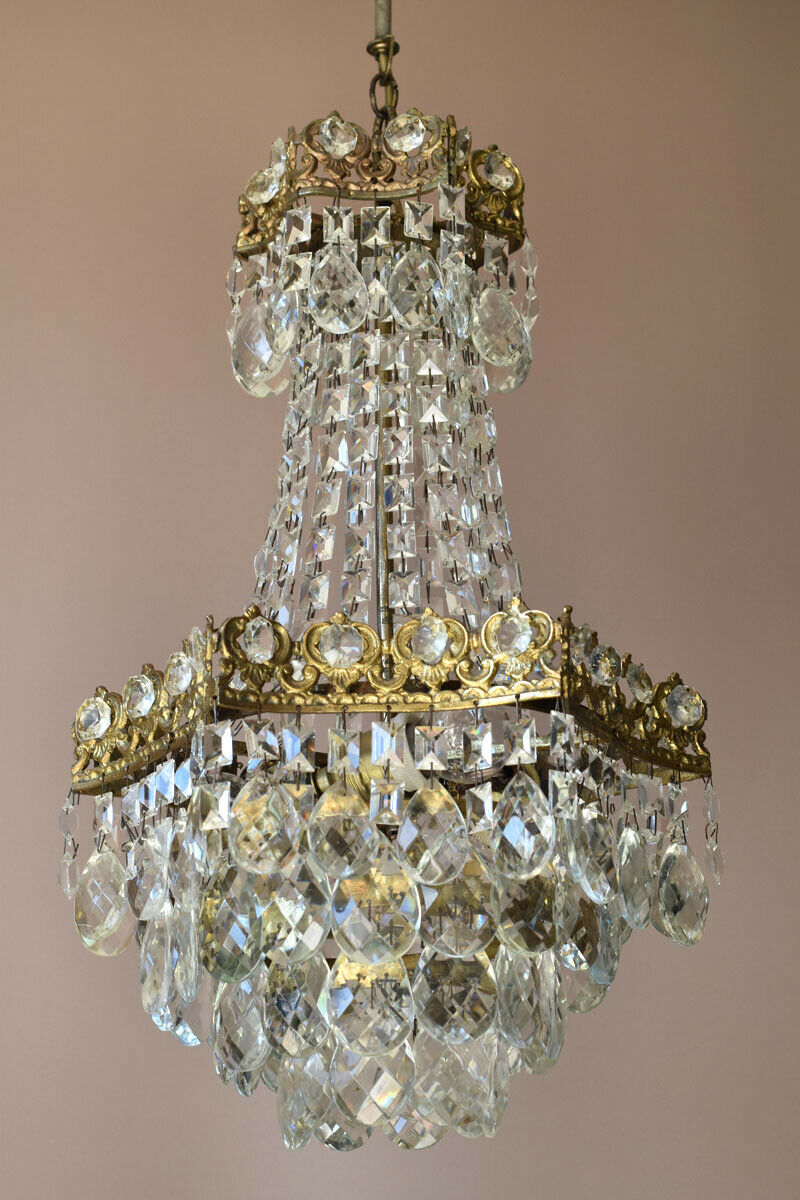 Rare Antique French Crystal Chandelier Vintage Ceiling Living Room Lighting