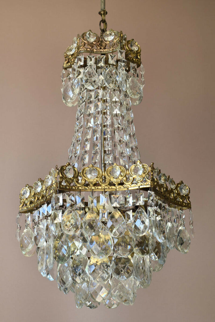 Rare Antique French Crystal Chandelier Vintage Ceiling Living Room Lighting
