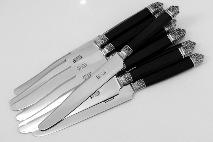 Antique French Silver & Ebony Dinner Knife Set 12 pc Renaissance