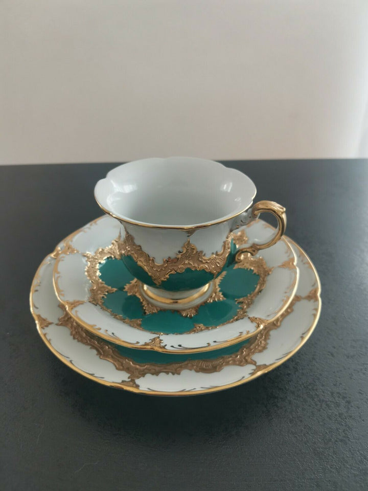 マイセン　Bフォーム　ロシアングリーン　コーヒーカップ＆ソーサー＆プレート　3級品