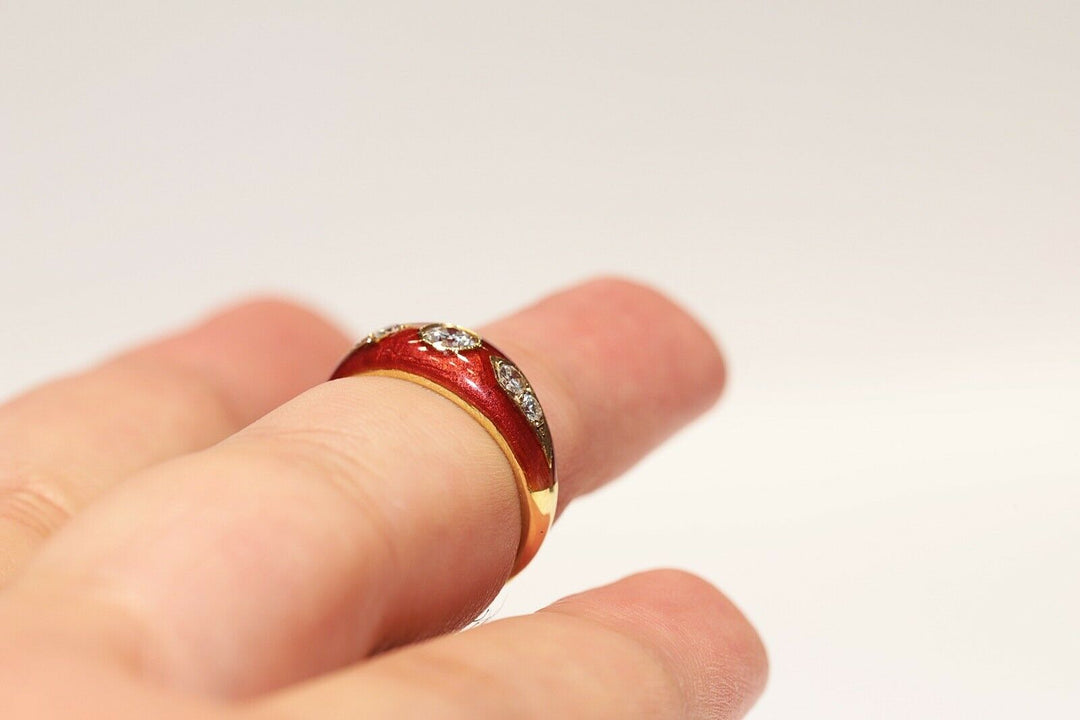 14K ナチュラルダイヤモンドとエナメルのリング