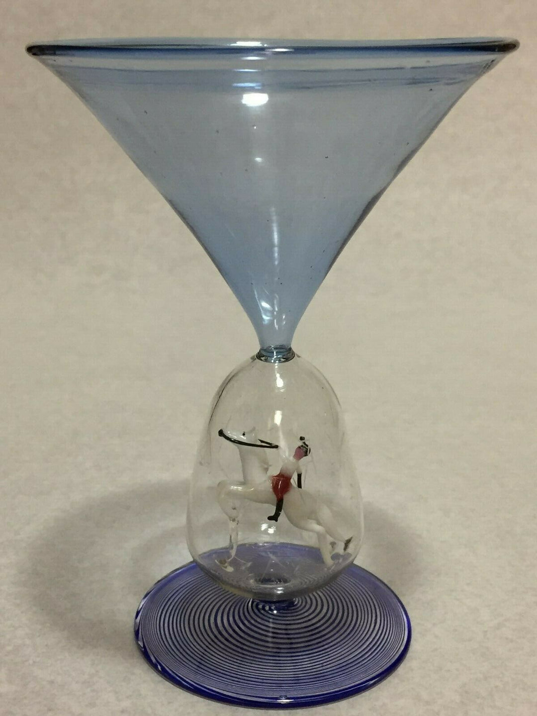 Bimini glass goblets, set of 4, polo riders, collectible, rare, art glass