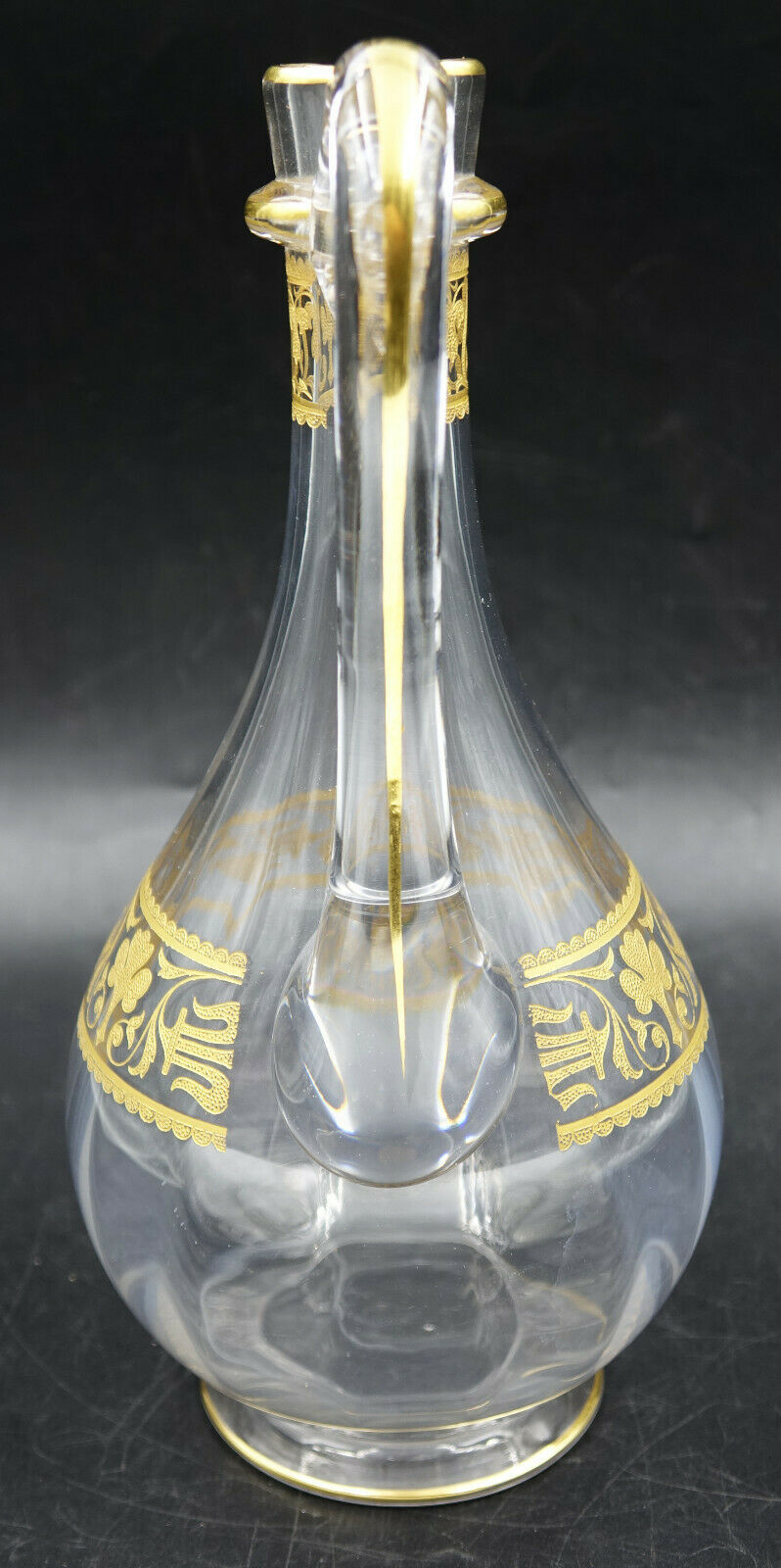 French Baccarat Crystal Handled Wine Decanter Gold Encrusted Fleur De Lys 1907