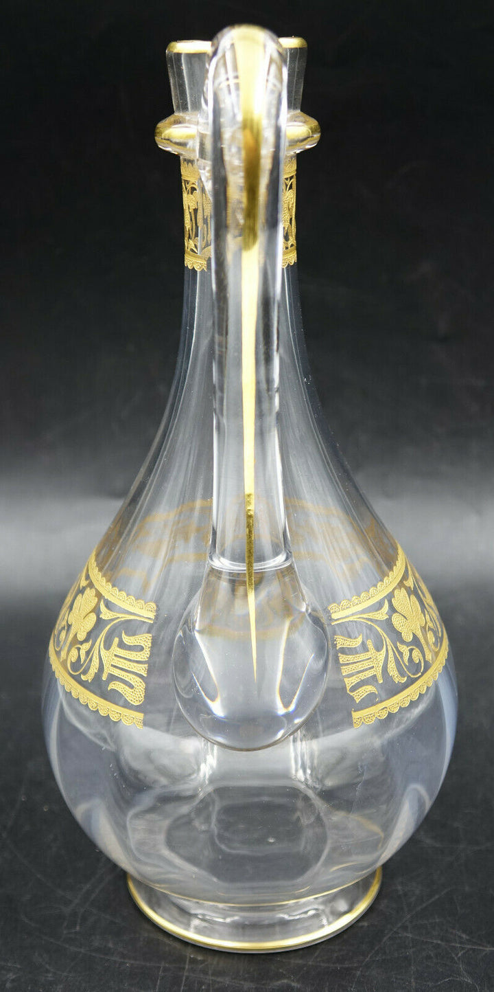 French Baccarat Crystal Handled Wine Decanter Gold Encrusted Fleur De Lys 1907