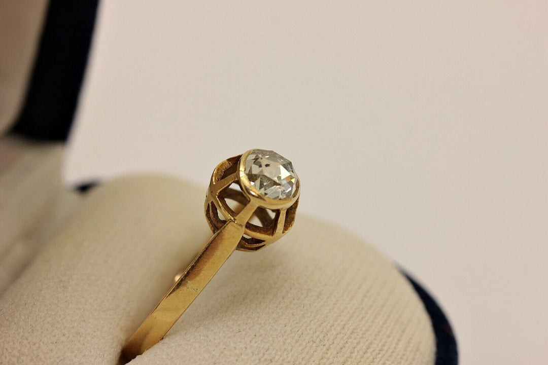 オールド オリジナル 18K ダイヤモンドとローズカットダイヤモンドのソリテールリング